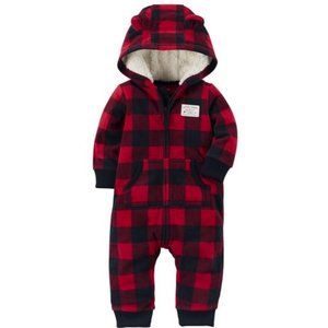 Carter's Red Buffalo Sherpa Hood Fleece Jumpsuit